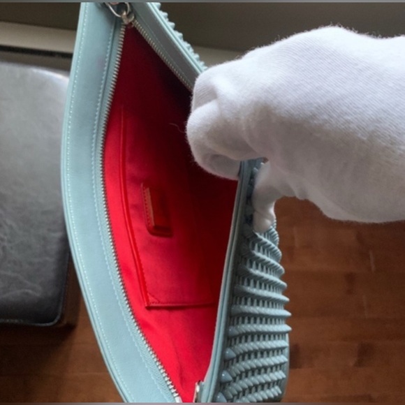 Auth CHRISTIAN LOUBOUTIN Purse LOUBIPOSH Spiked Crossbody Shoulder Bag Blue - Picture 6 of 13